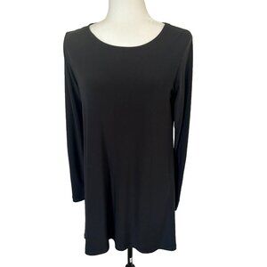 SYMPLI Long Tunic Blouse Top Size 6 Black Stretchy Multi Button Sleeve Detail